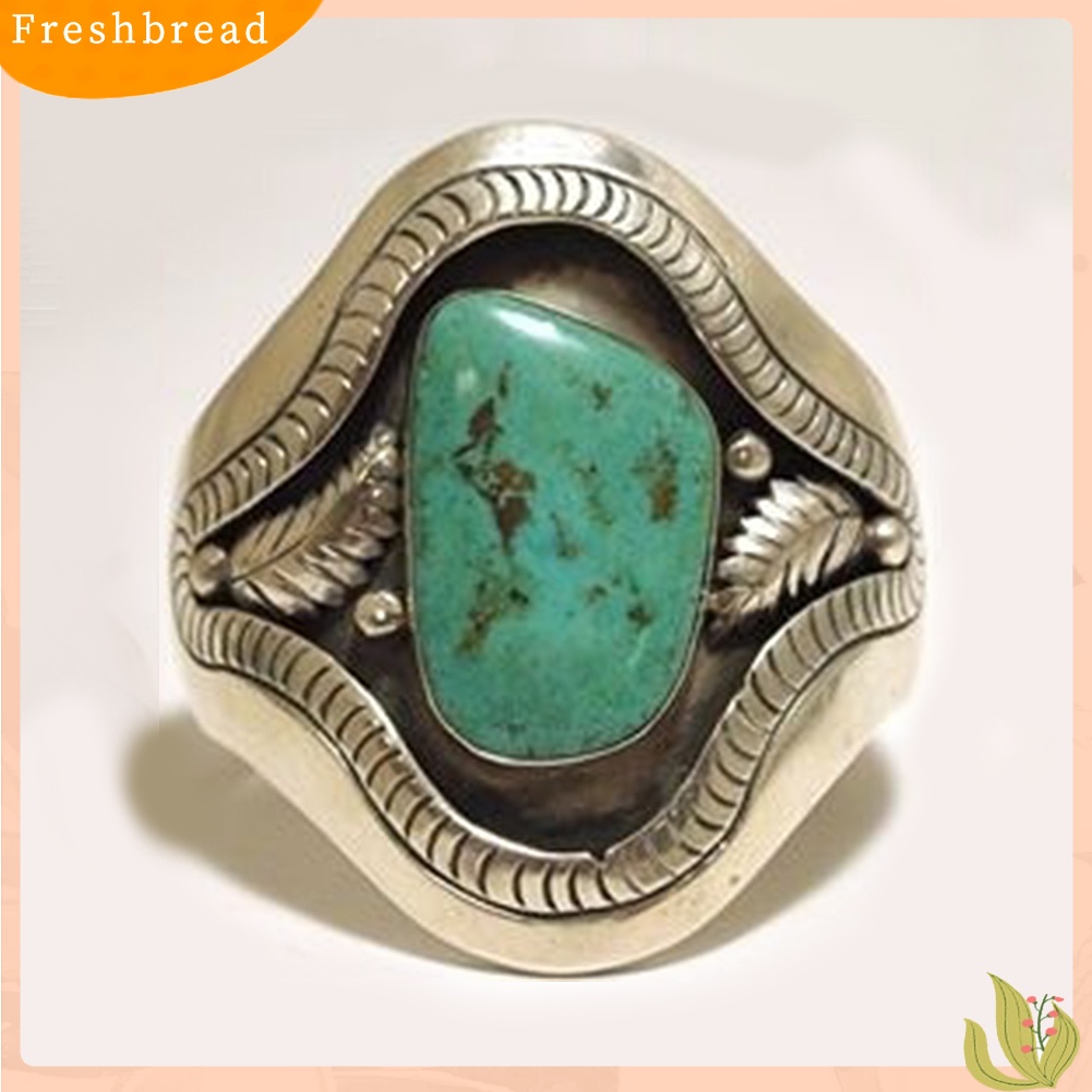 &lt; Freshbread &gt; Vintage Daun Imitasi Turquoise Alloy Ukiran Unisex Jari Cincin Pesta Perhiasan Hadiah