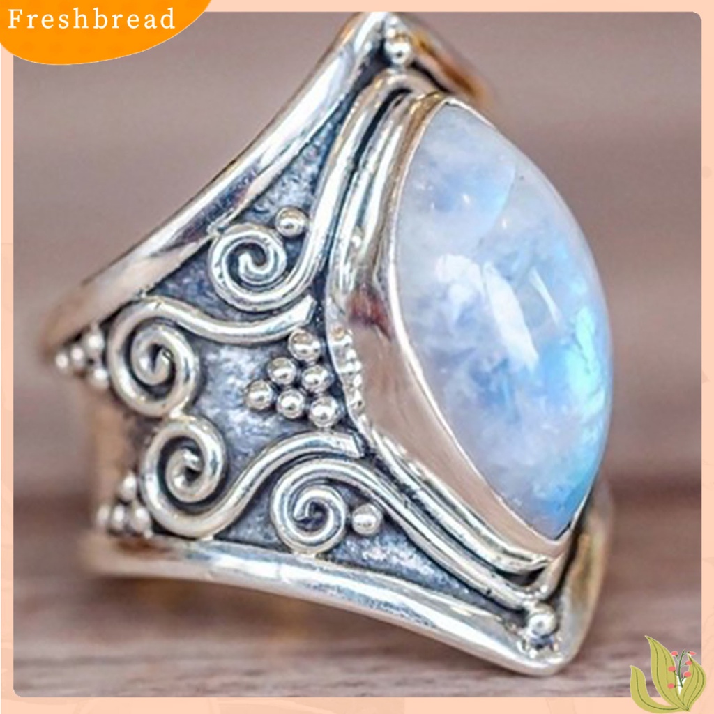 &lt; Freshbread &gt; Wanita Cincin Vintage Halus Batu Oval Shiny Indah Alloy Finger Ring Untuk Pakaian Sehari-Hari