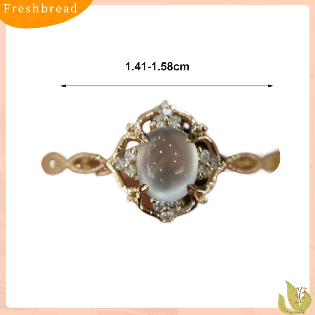 &lt; Freshbread &gt; Wanita Cincin Shiny Romantic Hollow Out Sparkling Adjustable Hadiah Hias Faux Moonstone Wedding Ring Pesta Perhiasan Aksesori Busana