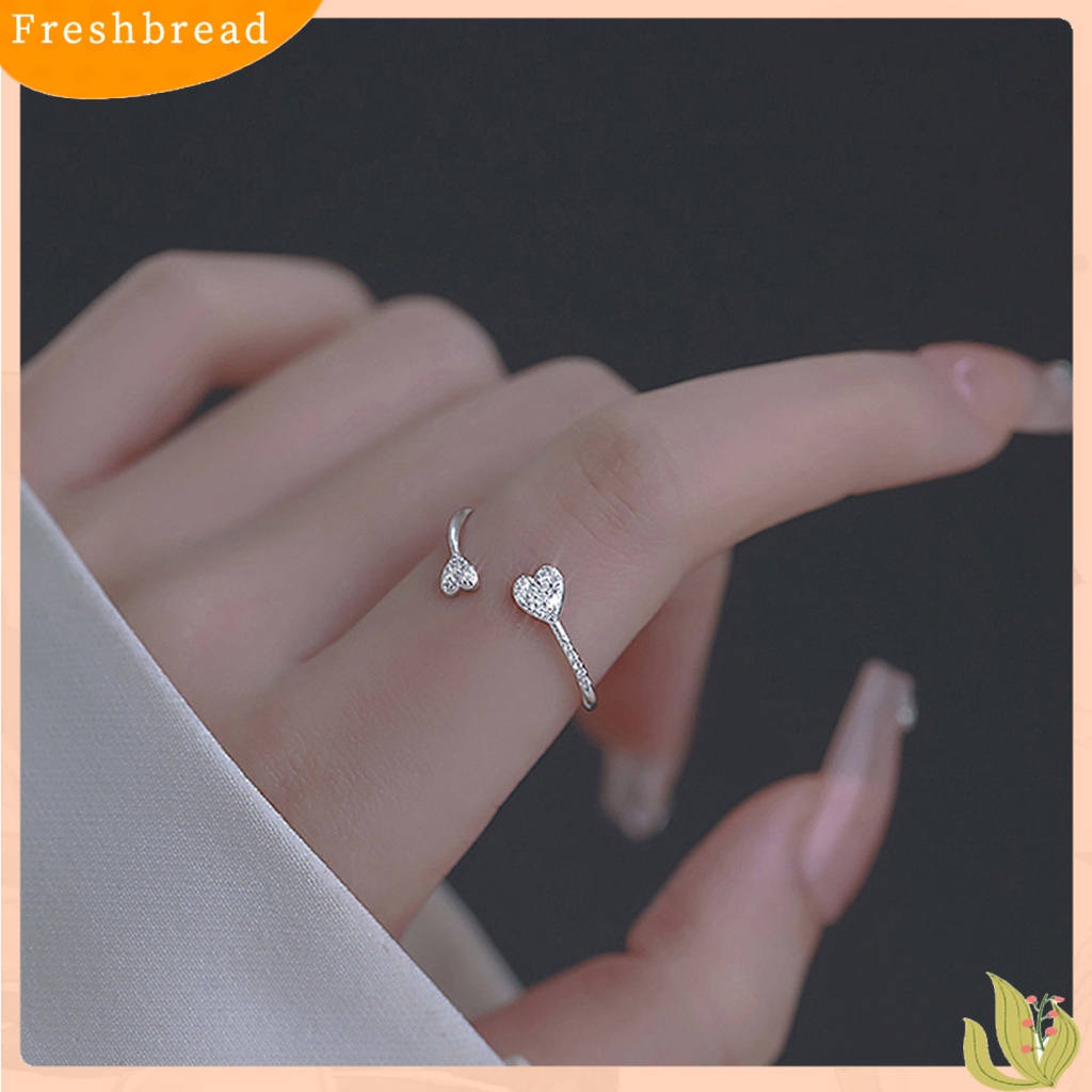 &lt; Freshbread &gt; Cincin Jari Hati Cubic Zirconia Perhiasan Pembukaan Adjustable Finger Ring Hadiah Hari Kasih Sayang