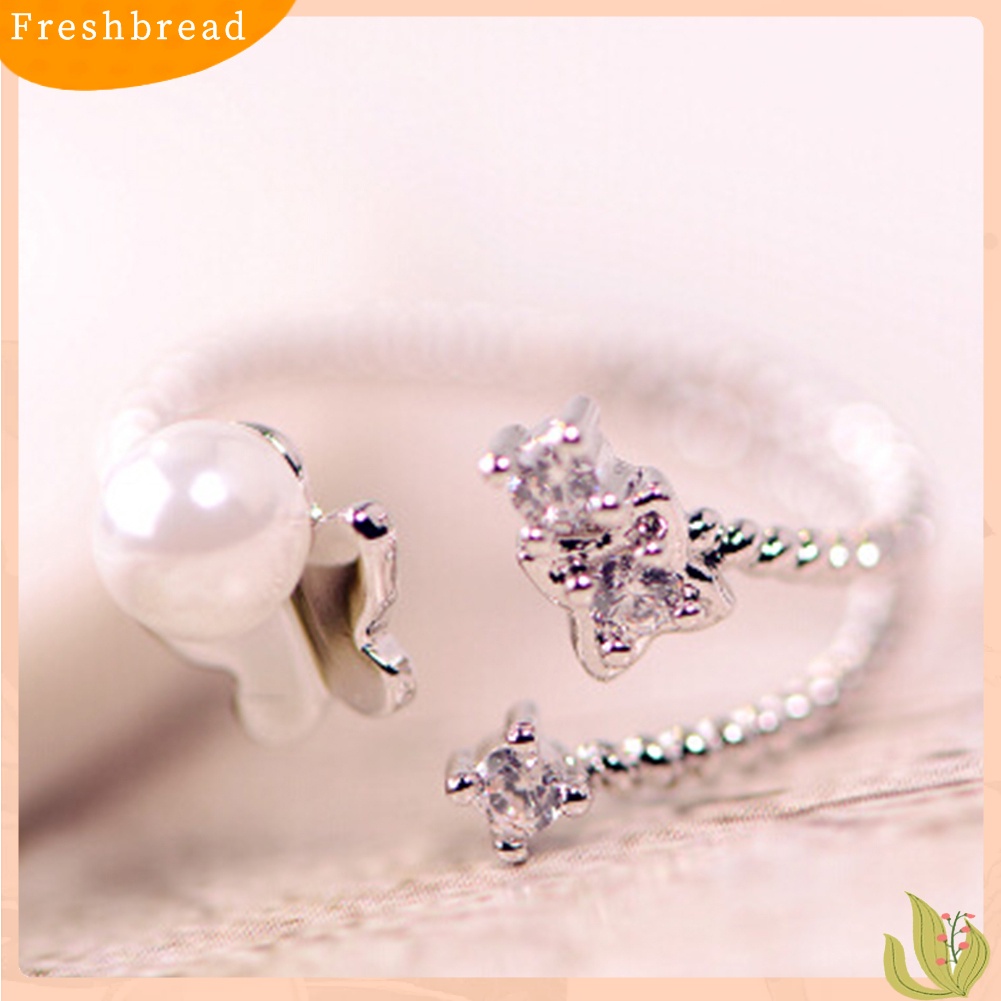 &lt; Freshbread &gt; Wanita Fashion Mutiara Imitasi Berlian Imitasi Bertatahkan Kupu-Kupu Jari Cincin Perhiasan Hadiah