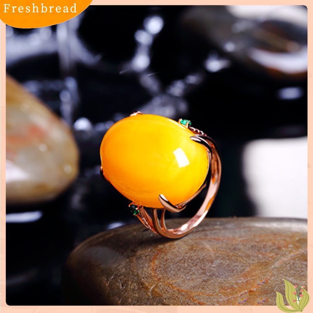 &lt; Freshbread &gt; Vintage Oval Imitasi Amber Wanita Jari Perhiasan Pernikahan Pengantin Terbuka Cincin Hadiah