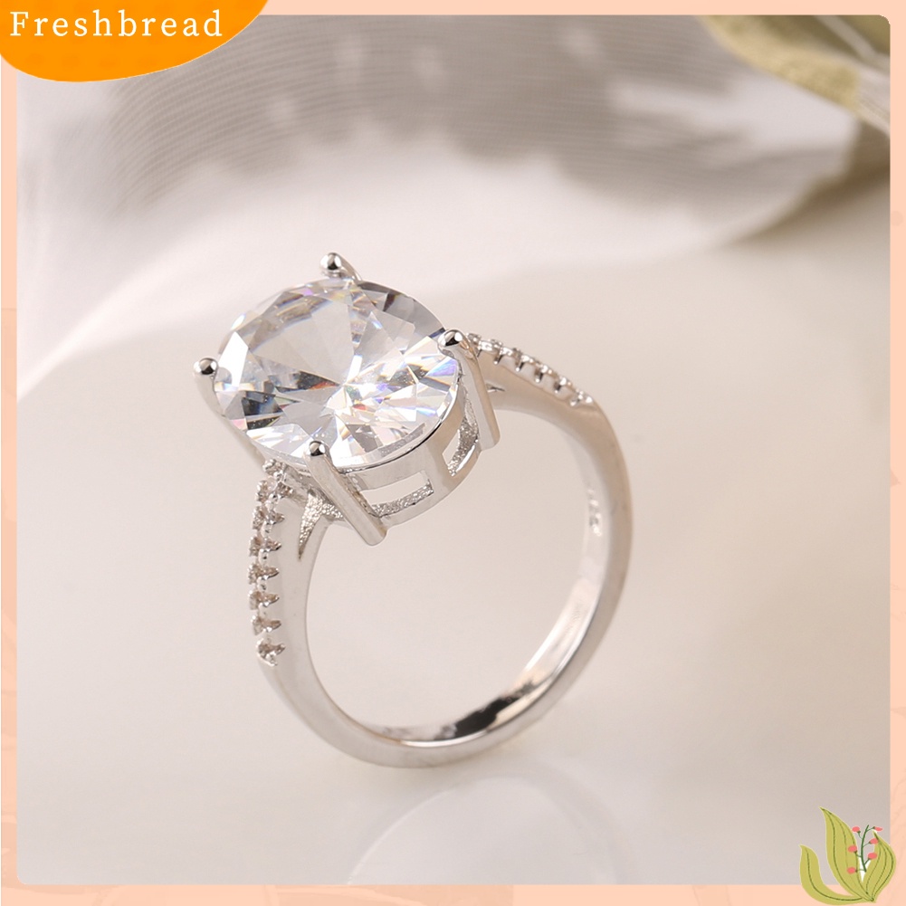 &lt; Freshbread &gt; Fashion Wanita Oval Besar Cubic Zirconia Disepuh Engagement Lamaran Jari Cincin