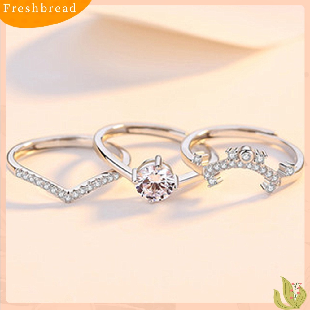 &lt; Freshbread &gt; 3in1 Couple Fashion Perak Berlapis Mahkota Jari Cincin Pesta Perhiasan Aksesori