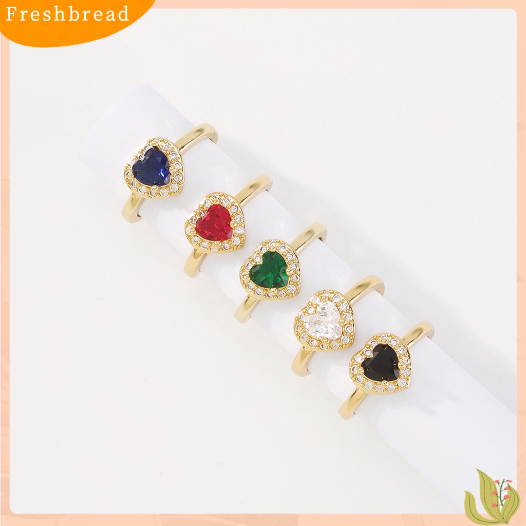 &lt; Freshbread &gt; Wanita Cincin Hati Cubic Zirconia Manis Gaya Perancis Berlian Imitasi Jari Cincin Perhiasan Fashion