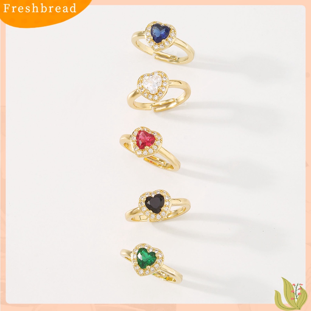 &lt; Freshbread &gt; Wanita Cincin Hati Cubic Zirconia Manis Gaya Perancis Berlian Imitasi Jari Cincin Perhiasan Fashion