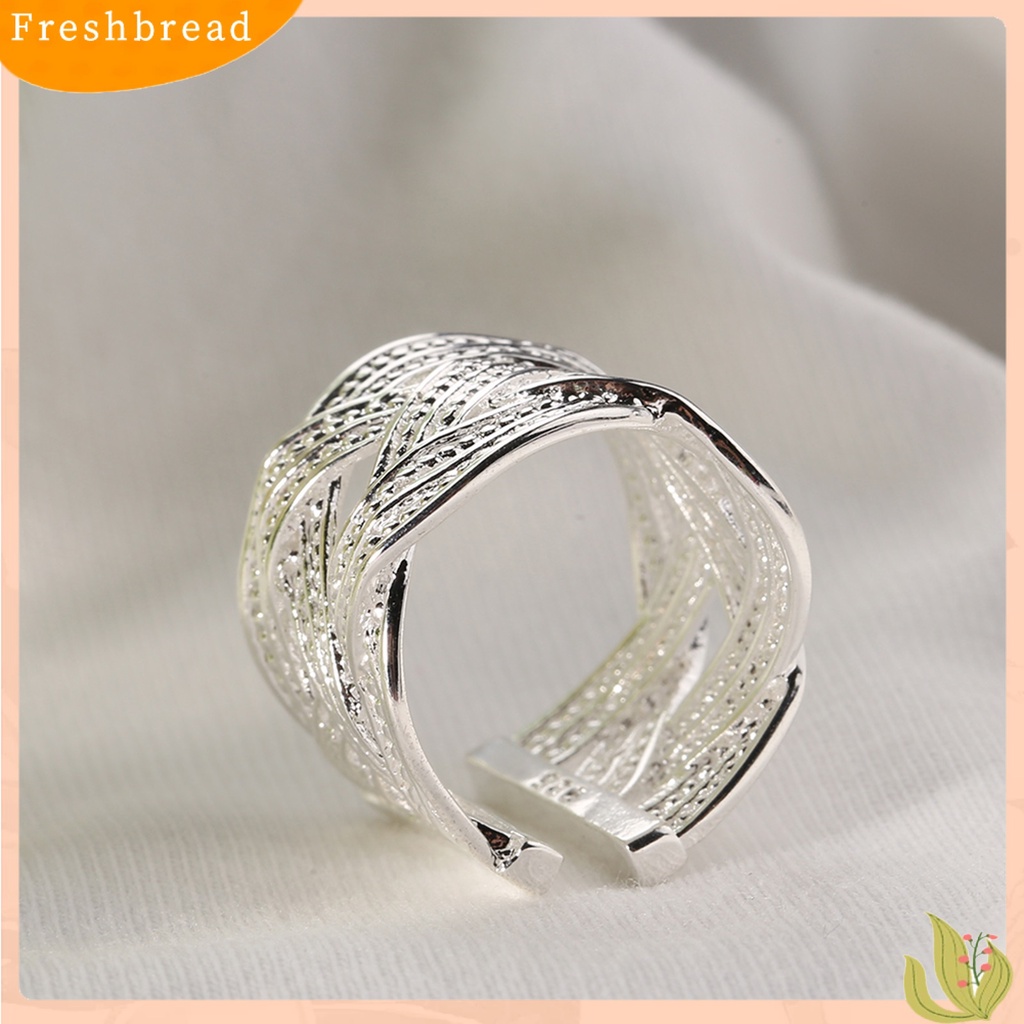 &lt; Freshbread &gt; Wanita Fashion925Lapis Perak Gaya Etnik Pembukaan Claw Mesh Finger Ring Untuk Pesta Pernikahan