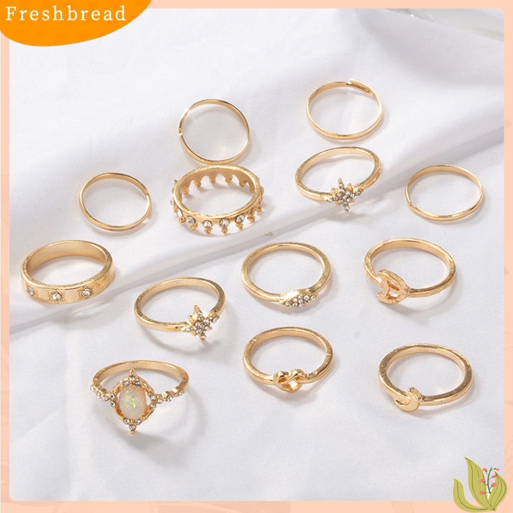 &lt; Freshbread &gt; 13Pcs/Set Cincin Fashion Berlian Imitasi Bersinar Mahkota Bulan Bintang Knuckle Ring Untuk Pesta