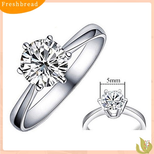 < Freshbread > Perhiasan Cincin Tunangan Kawin Zirkon Bulat Besar Berlapis Perak Wanita Mewah