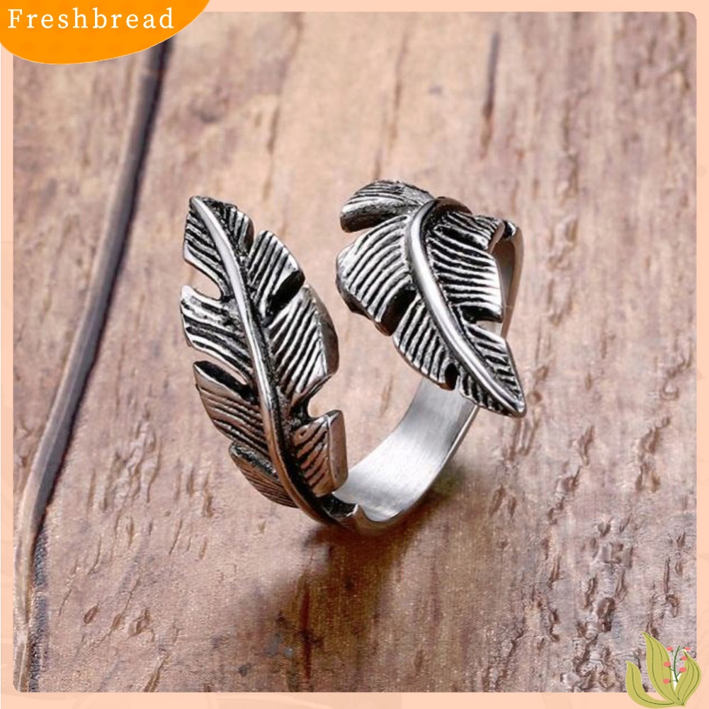 &lt; Freshbread &gt; 2Pcs Pria Wanita Antik Perak Lengkung Bulu Terbuka Jari Cincin Retro Perhiasan Hadiah