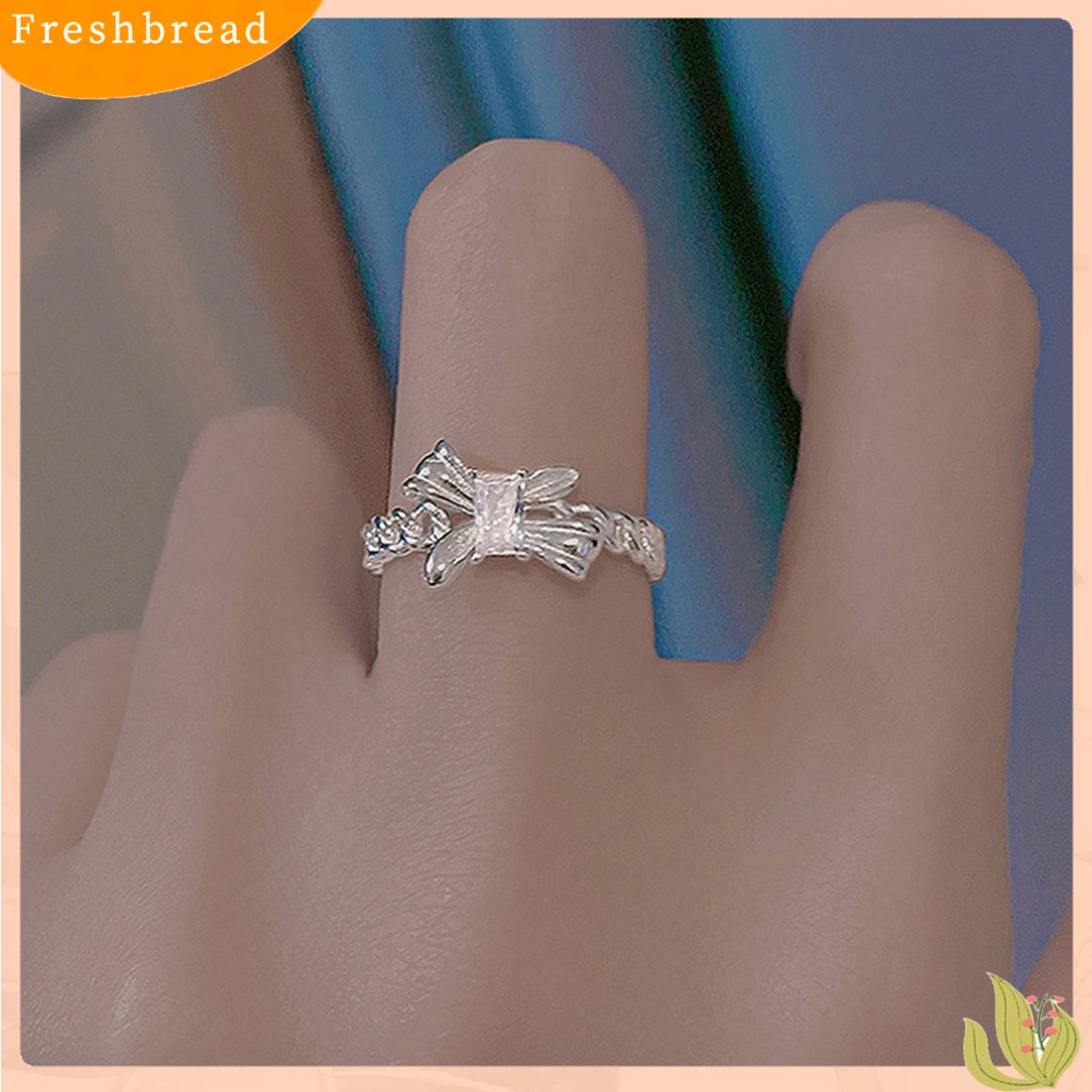 &lt; Freshbread &gt; Cincin Fashion Berlubang Hias Zirkon Bentuk Kupu-Kupu Adjustable Geometris Hias Aksesori Lady Jari Telunjuk Open Ring Untuk Kehidupan Sehari-Hari