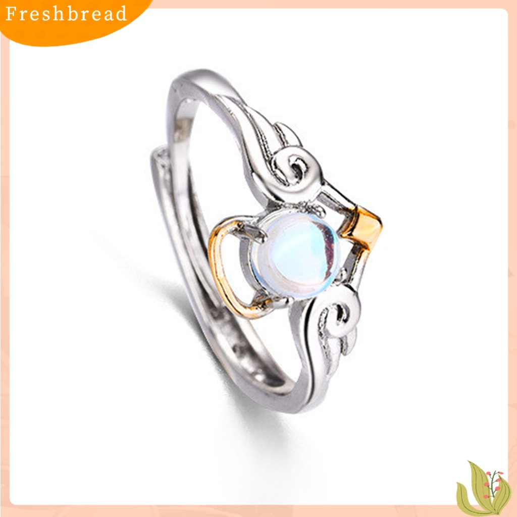 &lt; Freshbread &gt; Wanita Cincin Romantis Bersinar Faux Moonstone Desain Pembukaan Yang Dapat Disesuaikan Hadiah Hias Sayap Setan Malaikat Jari Cincin Perhiasan Pesta Untuk Kekasih