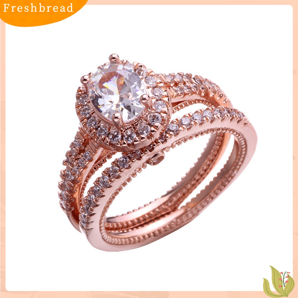 &lt; Freshbread &gt; 2Pcs/Set Fashion Cincin Geometris Berlian Imitasi Bertatahkan Elektroplating Hypoallergenic Bersinar Dekorasi Perhiasan Aksesori Lady Bridal Pernikahan Cincin Aksesori Pernikahan