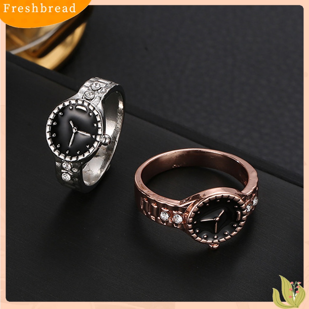 &lt; Freshbread &gt; Jam Tangan Bentuk Berlian Imitasi Alloy Pointer Dial Bulat Cincin Jari Pasangan Untuk Pesta Cocktail