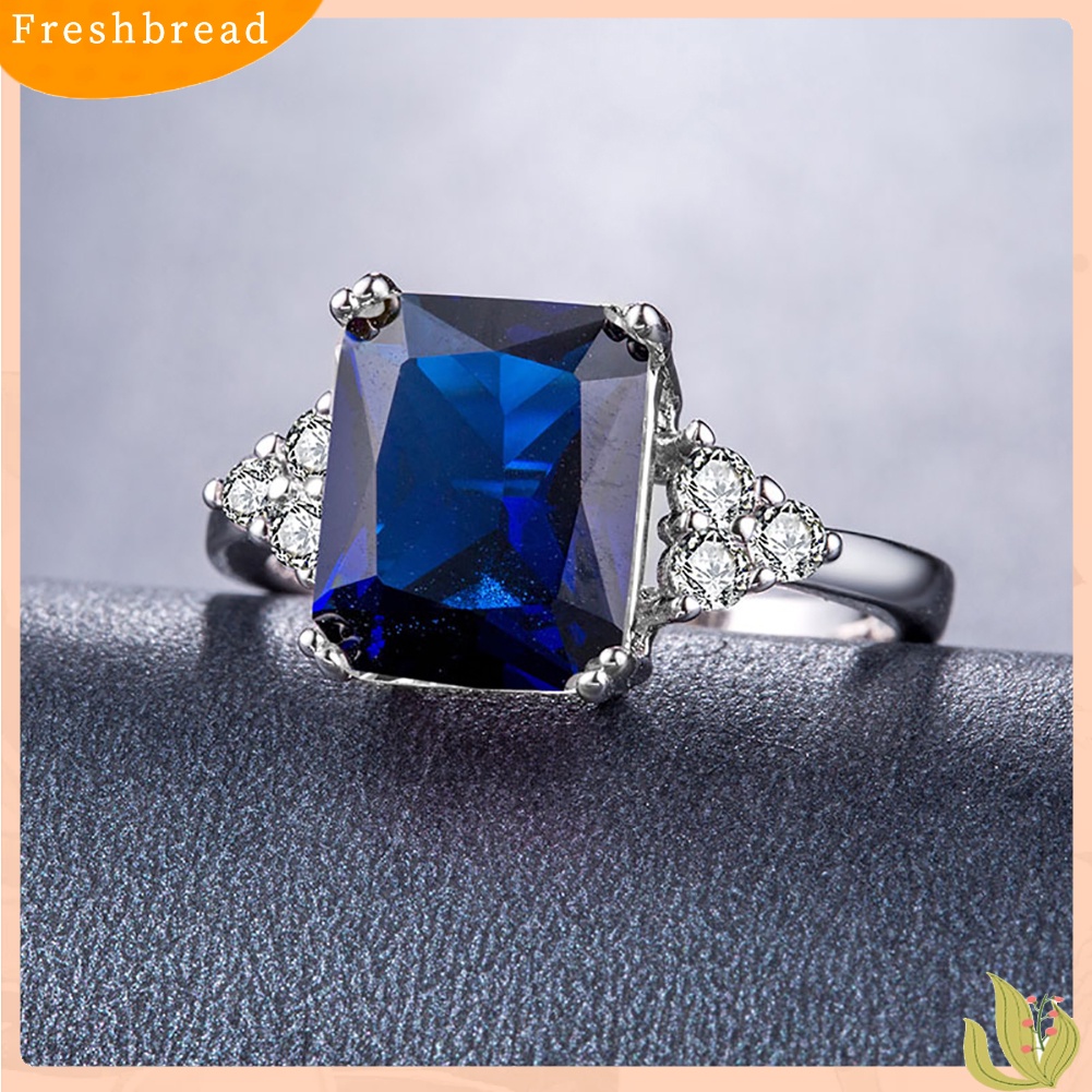 &lt; Freshbread &gt; Fashion Square Cut Cubic Zirconia Berlian Imitasi Cincin Pengantin Pertunangan Perhiasan Hadiah