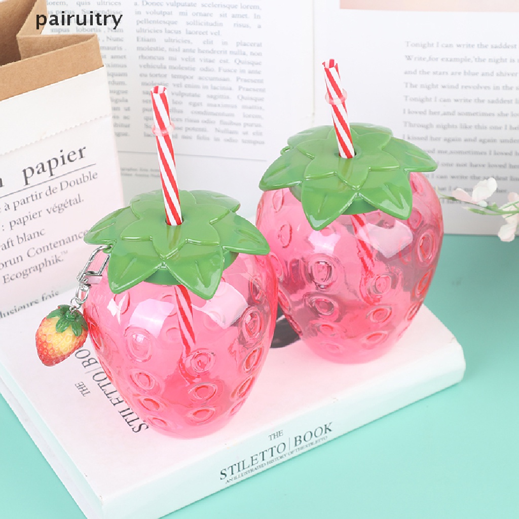 Prt Musim Panas Kartun Strawberry Straw Cup Gelas Plastik Lovely Girl Portable Water Cup PRT