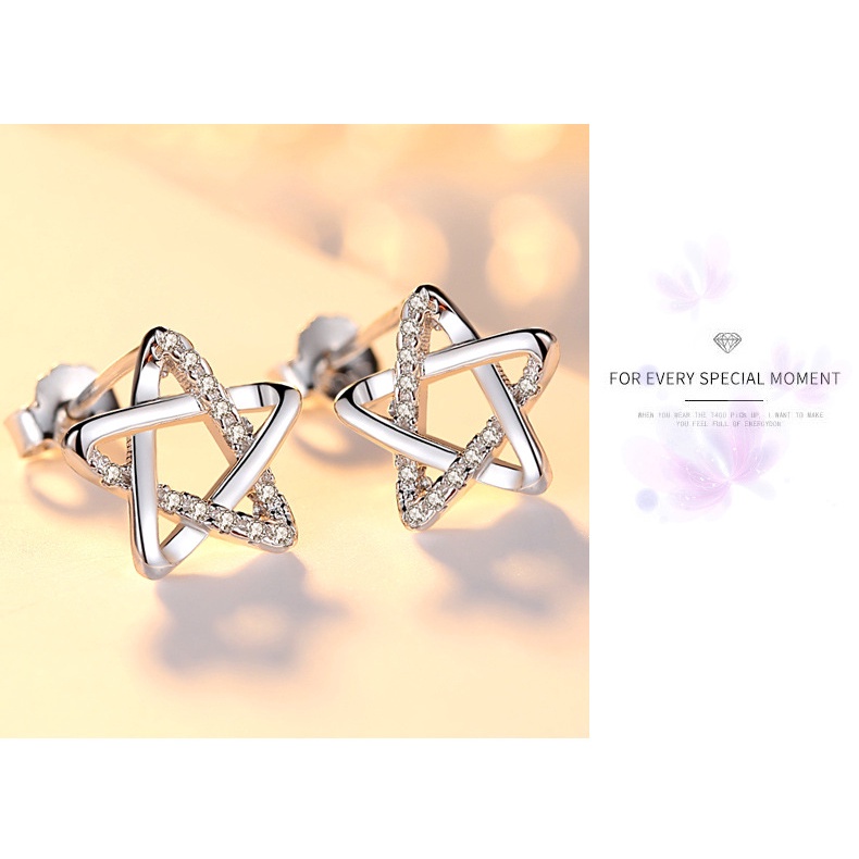 Goldkingdom Aksesoris Perhiasan Fashion Ready Stock Korea Mikro-set Bintang Berujung Lima Stud Anting Wanita Berlapis Perak Stud Earrings