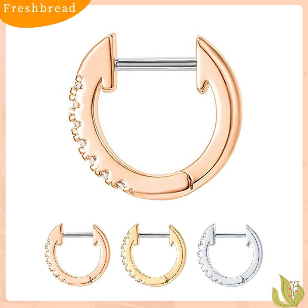 &lt; Freshbread &gt; Wanita Berlian Imitasi Sederhana Bentuk Bulat Stainless Steel Anti-Alergi Anting Hoop