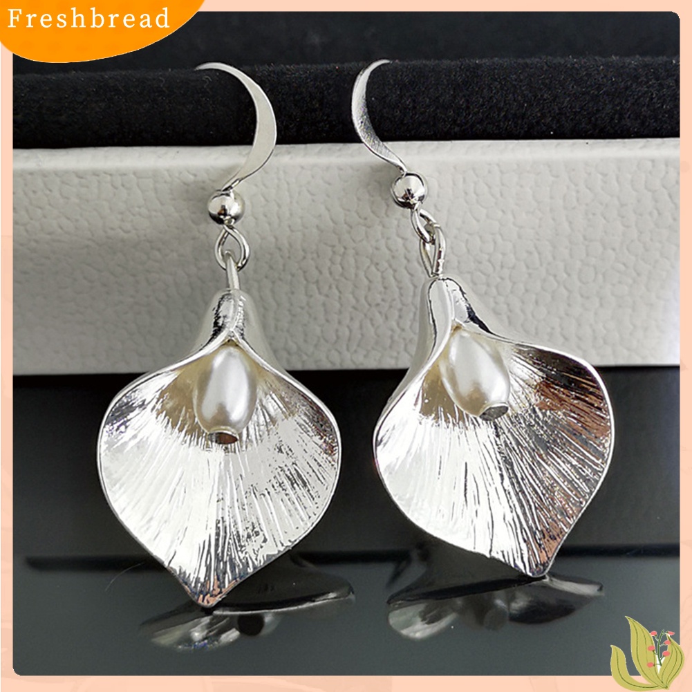 < Freshbread > Kreatif Wanita Mutiara Imitasi Kelopak Bunga Liontin Kait Anting Retro Perhiasan Pesta