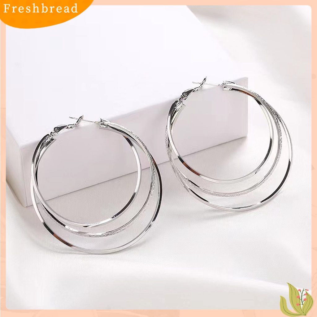 < Freshbread > 1pasang Anting Wanita Multi-layer Berlebihan Mengkilap Tinggi Dipoles Temperamen Telinga Dekorasi Perhiasan Bulat Besar Hoop Earrings Wanita Hadiah