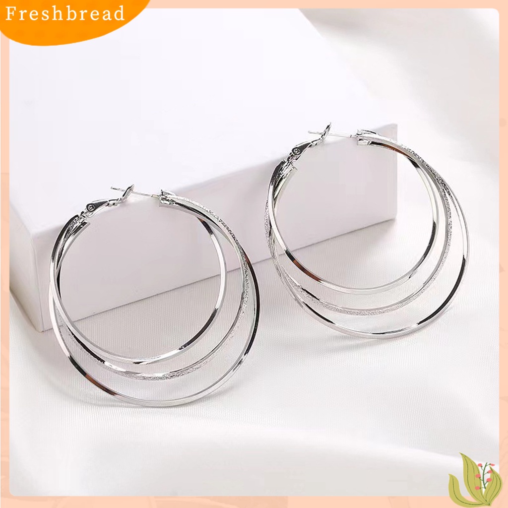 &lt; Freshbread &gt; 1pasang Anting Wanita Multi-layer Berlebihan Mengkilap Tinggi Dipoles Temperamen Telinga Dekorasi Perhiasan Bulat Besar Hoop Earrings Wanita Hadiah