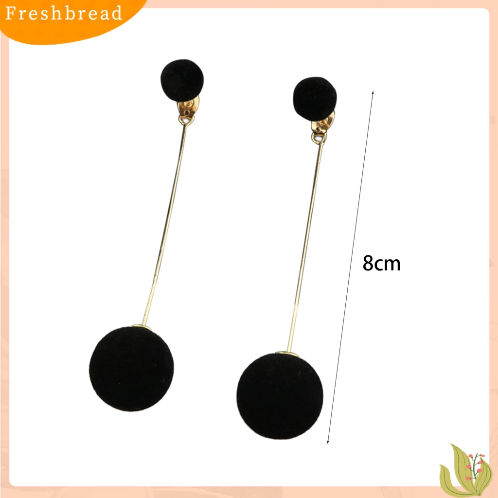 < Freshbread > Rantai Elegan Bola Bulu Panjang Menjuntai Anting Wanita Eardrop Earrings Perhiasan Hadiah