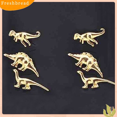 &lt; Freshbread &gt; 3pasang Wanita Vintage Punk Hewan Dinosaurus Bentuk Telinga Tindik Giwang Anting