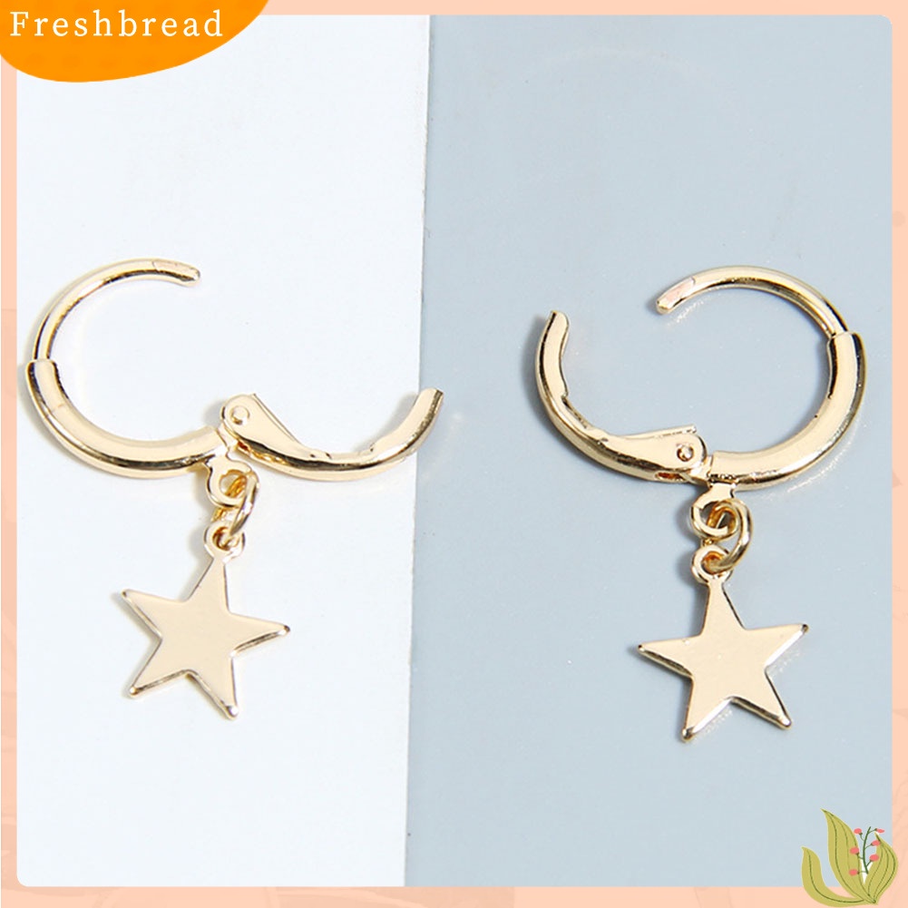 &lt; Freshbread &gt; Fashion Wanita Sederhana Pentacle Pendant Hoop Huggie Earrings Pesta Perhiasan Hadiah