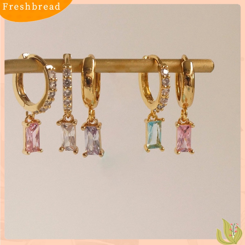 &lt; Freshbread &gt; 1pasang Anting Hoop Persegi Panjang Cubic Zirconia Perhiasan Anting Geometris Halus Untuk Pacaran