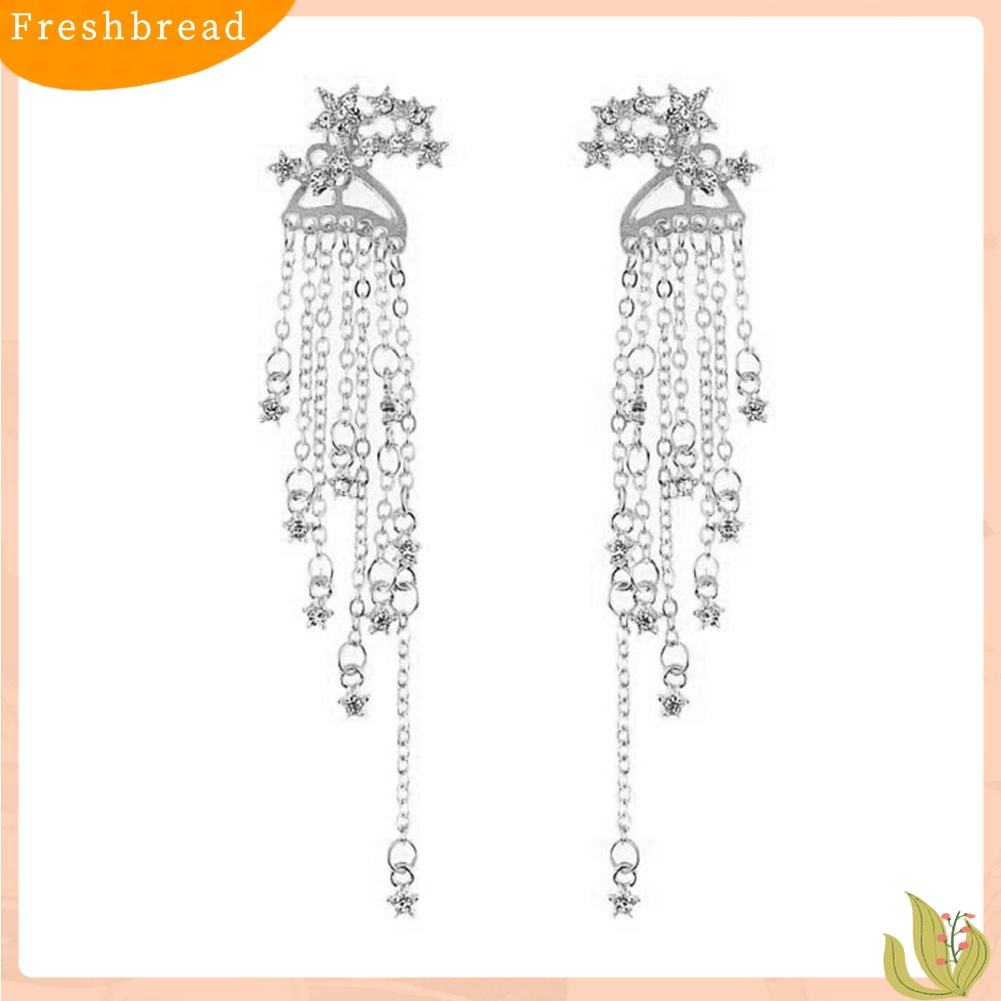 &lt; Freshbread &gt; Fashion Bintang Rumbai Menjuntai Telinga Jaket Wanita Perhiasan Cocktail Banquet Earrings