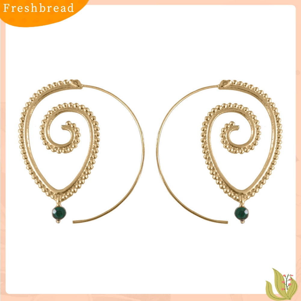 &lt; Freshbread &gt; Wanita Berlian Imitasi Tetesan Air Spiral Menjuntai Gear Hook Anting Pernyataan Perhiasan