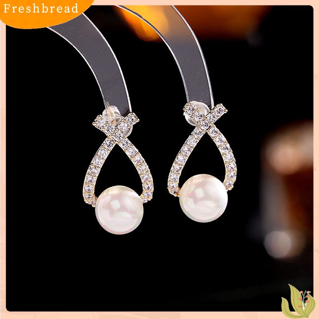 < Freshbread > Anting Tusuk Wanita Perhiasan Berlian Imitasi Berbentuk Salib Ringan Tahan Lama Ear Studs Untuk Pernikahan