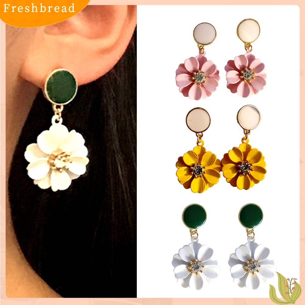 &lt; Freshbread &gt; Fashion Wanita Berlian Imitasi Bunga Menjuntai Ear Drop Earrings Pesta Perhiasan Hadiah