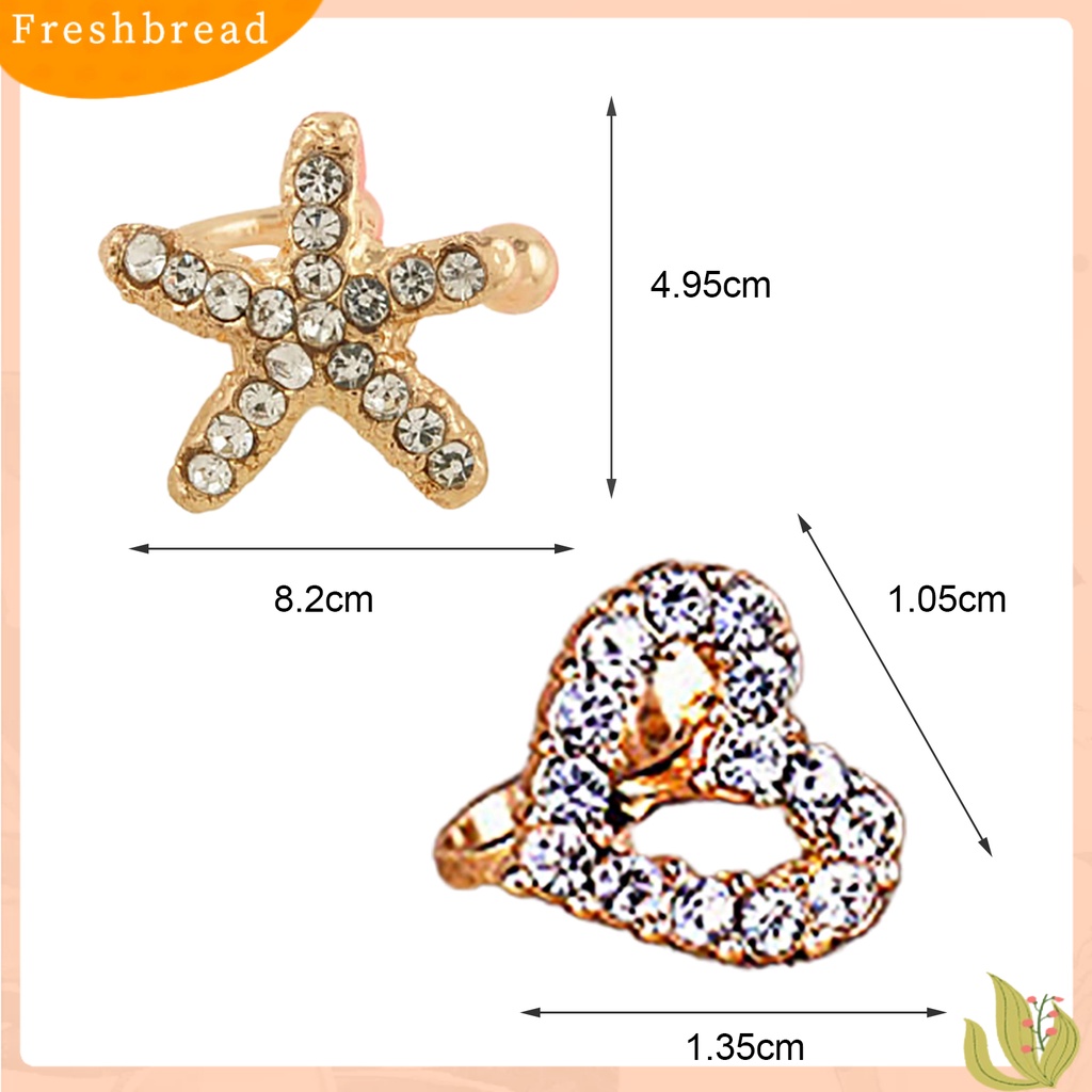 &lt; Freshbread &gt; 1Pc Anting Berlian Imitasi Hias Perhiasan Hadiah Alloy Bintang Laut Gaya Cinta Kristal Berlian Imitasi Klip Untuk Kehidupan Sehari-Hari