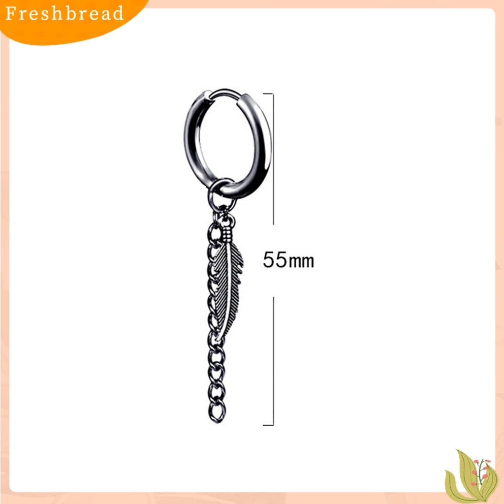 &lt; Freshbread &gt; 1Pcs Fashion Rantai Panjang Klip Telinga Stainless Steel Piercing Loop Hoop Earring Untuk Pria