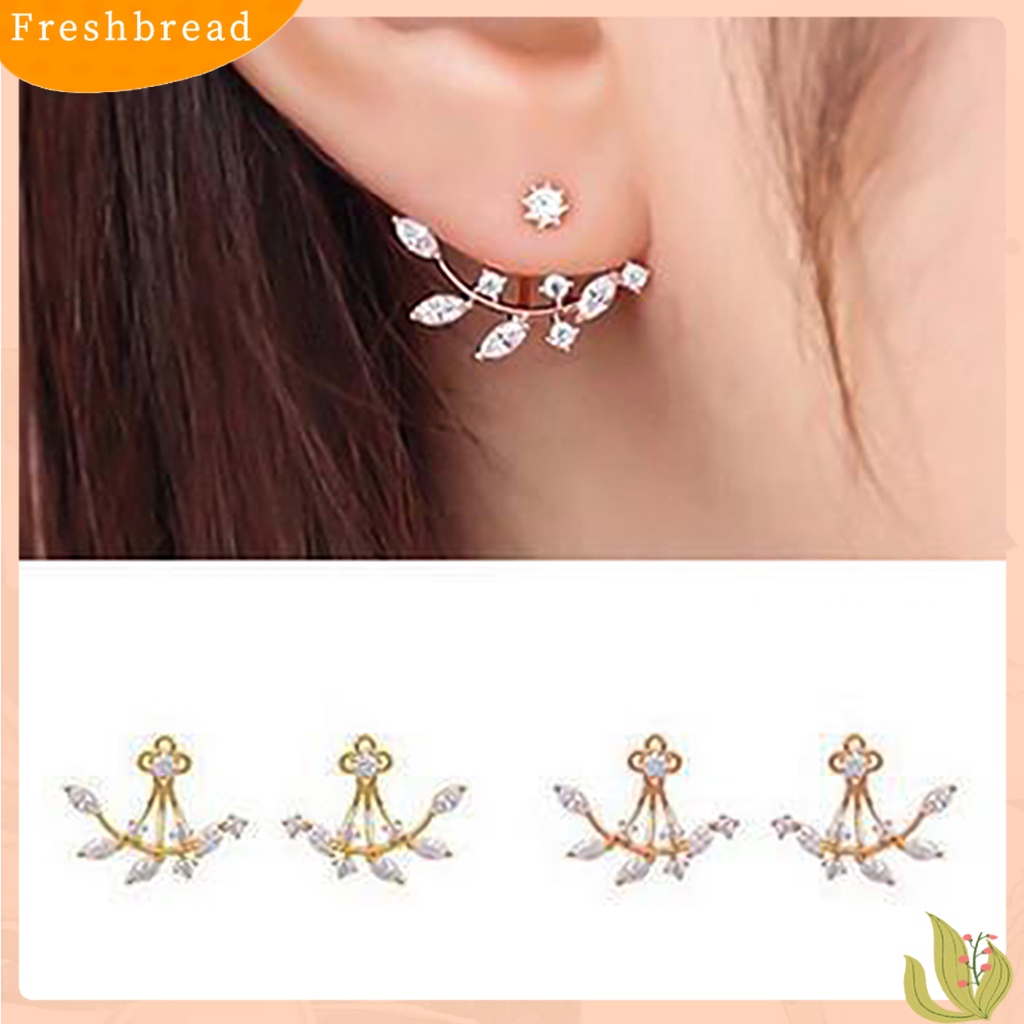 &lt; Freshbread &gt; Ear Studs Leaf Shiny Earrings Wanita Jaket Telinga Cubic Zirconia Elegan Untuk Pernikahan