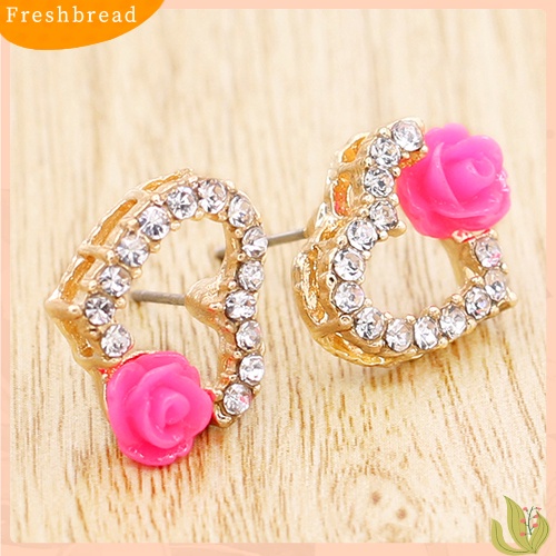 &lt; Freshbread &gt; Wanita Cinta Hati Berlian Imitasi Bunga Mutiara Imitasi Ear Studs Earrings Perhiasan Hadiah