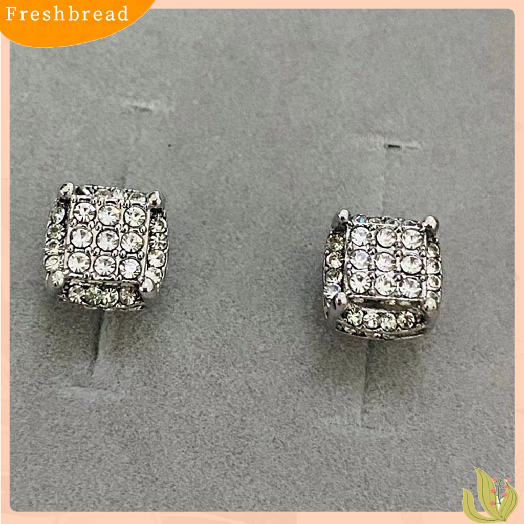 &lt; Freshbread &gt; 1pasang Giwang Telinga Persegi Kepribadian Indah Alloy Cubic Zirconia Hias Piercing Studs Earrings Untuk Kehidupan Sehari-Hari