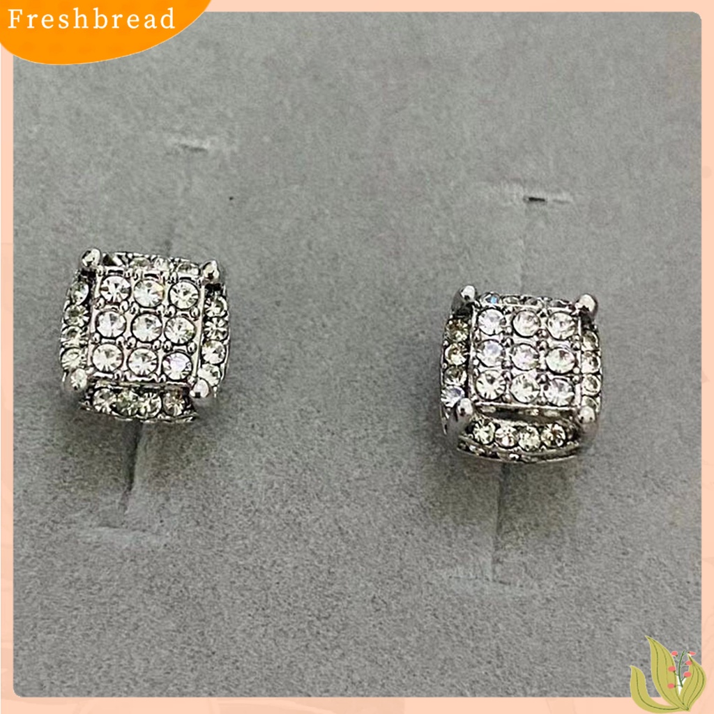 &lt; Freshbread &gt; 1pasang Giwang Telinga Persegi Kepribadian Indah Alloy Cubic Zirconia Hias Piercing Studs Earrings Untuk Kehidupan Sehari-Hari