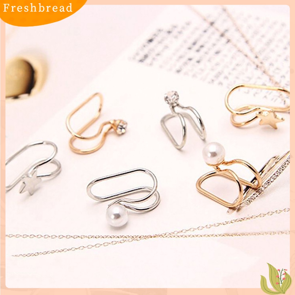< Freshbread > 1Pc Wanita Tipe U Cubic Zirconia Mutiara Imitasi Non Piercing Ear Cuff Clip Earring Untuk Pesta