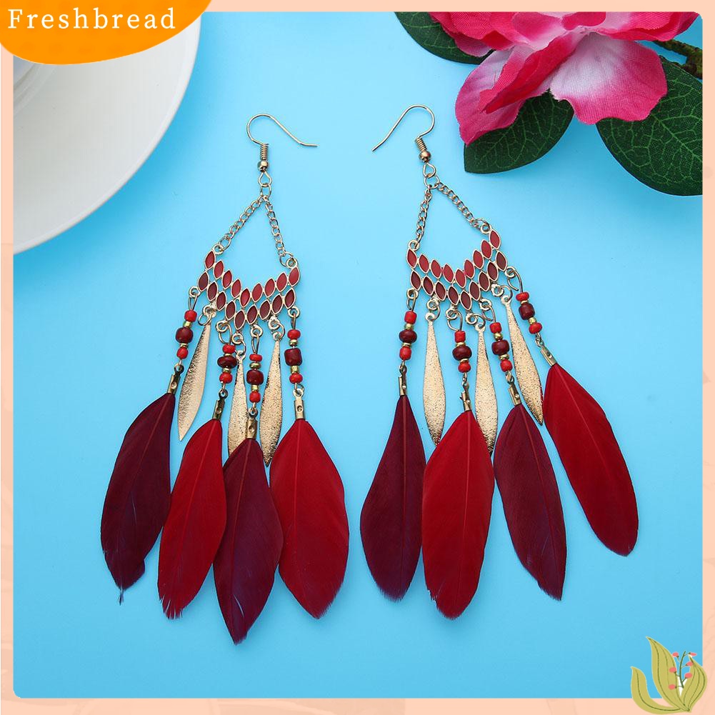 &lt; Freshbread &gt; Vintage Panjang Menjuntai Bulu Boho Kait Anting Wanita Menawan Perhiasan Hadiah