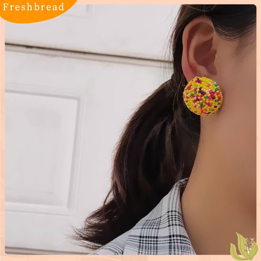 &lt; Freshbread &gt; 1pasang Anting Menjuntai Handmade Manik-Manik Mini Warna-Warni Desain Bulat Pengerjaan Halus Vintage Hiasan Telinga Daily Wearing Bohemian Colorful Beaded Earrings Untuk Pesta