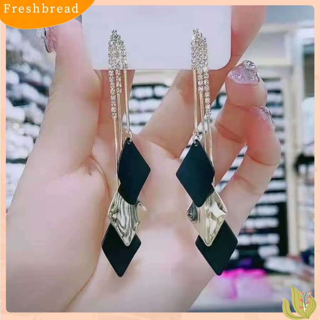 &lt; Freshbread &gt; 1pasang Anting Menjuntai Wanita Rumbai Berlian Imitasi Geometris Anggun Drop Earrings Untuk Hadiah