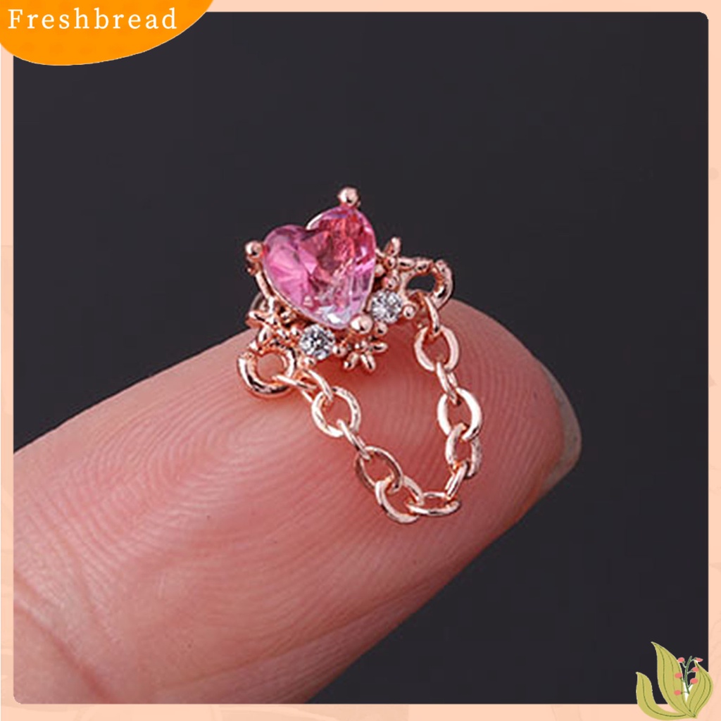 &lt; Freshbread &gt; 1Pc Mini Bersinar Indah Wanita Anting Jantung Berlian Imitasi Rantai Telinga Stud Perhiasan Aksesori