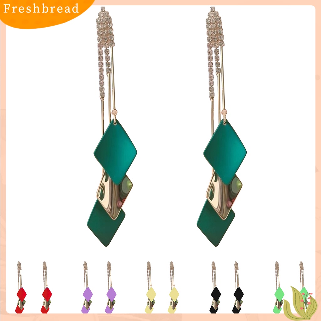 &lt; Freshbread &gt; 1pasang Anting Menjuntai Wanita Rumbai Berlian Imitasi Geometris Anggun Drop Earrings Untuk Hadiah