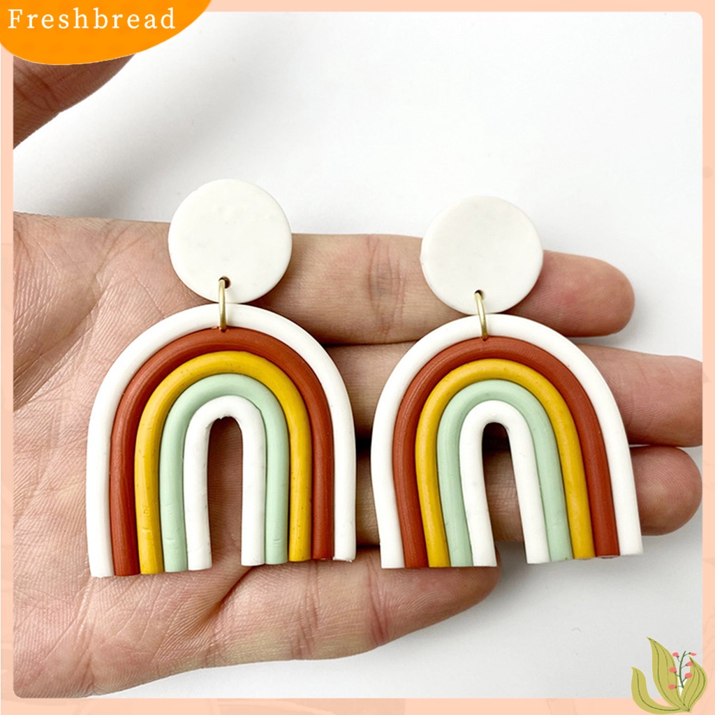 &lt; Freshbread &gt; 1pasang Anting Drop Geometris Bentuk U Clay Polimer Warna-Warni Semua Cocok Anting Tusuk Bohemian Untuk Pacaran