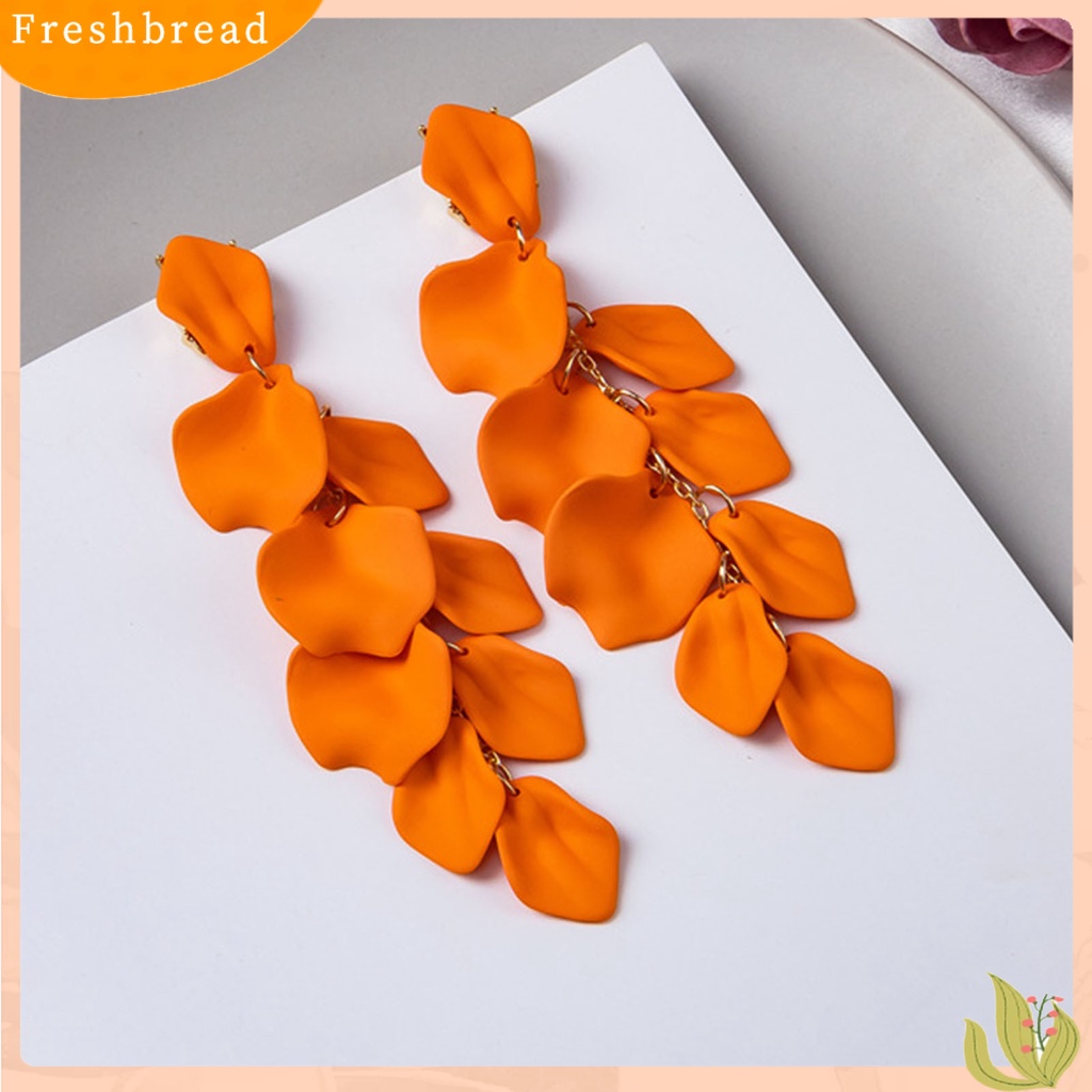 &lt; Freshbread &gt; 1pasang Bersinar Elegan Wanita Anting Ornamen Kelopak Mawar Panjang Rumbai Drop Earrings Perhiasan Aksesori