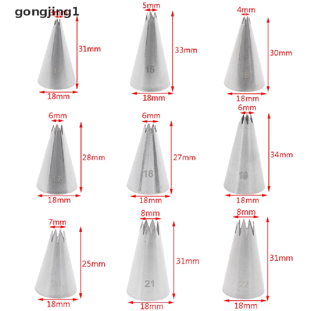 Ggg 9pcs Open Star Cream Piping Nozzle Dekorag Kue Set Metal Pastry Bag Tips ID