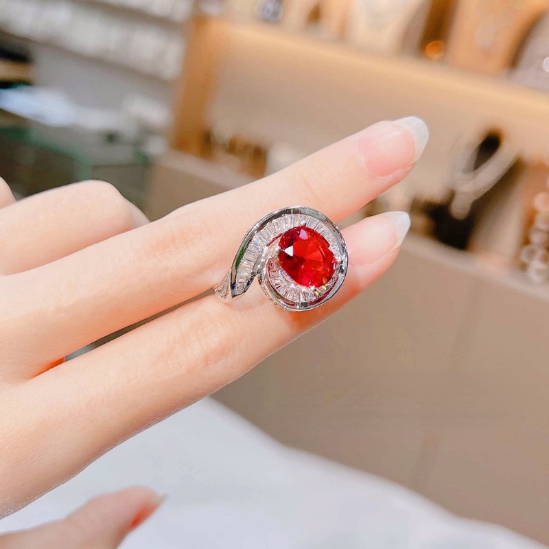 Goldkingdom Fashion Perhiasan Aksesoris Ready Stock Gaya Edwardian ArtDeco Desain Royal Safir Cincin Memutar Berlian Merah Cincin Wanita