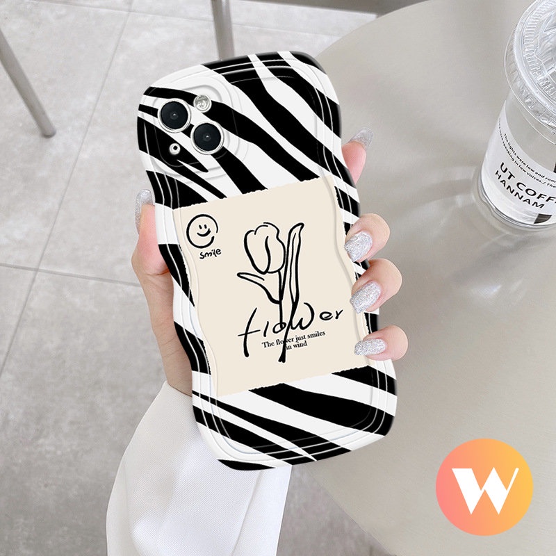 IPHONE Smile Flower Soft Tpu Case Kompatibel Untuk Iphone11 13 12 14 Pro Max 6s 6 14 7 8 Plus XR 7Plus X XS Max SE 2020 Fashion Zebra Pola Splicing Penutup Tepi Bergelombang